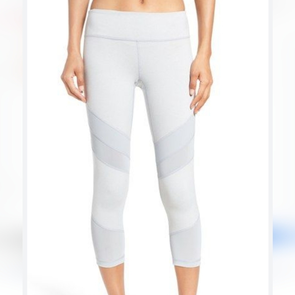 Zella Live in Electric White and Grey Mesh Crop Leggings Womens Size S